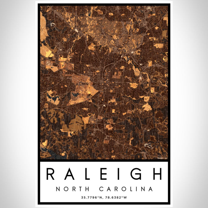 Raleigh North Carolina Map Print Portrait Orientation in Ember Style With Shaded Background