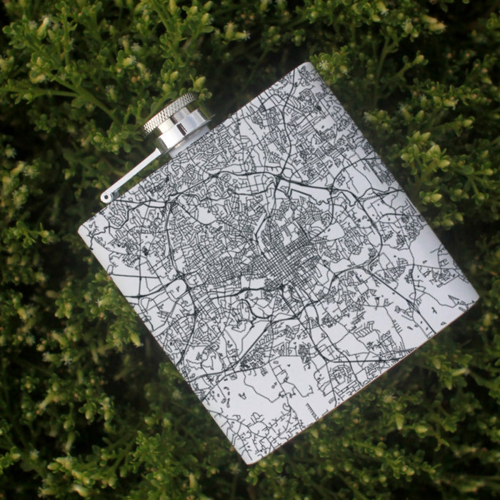 Raleigh North Carolina Custom Engraved City Map Inscription Coordinates on 6oz Stainless Steel Flask in White