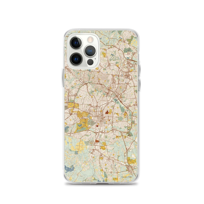 Custom Raleigh North Carolina Map iPhone 12 Pro Phone Case in Woodblock