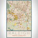 Raleigh North Carolina Map Print Portrait Orientation in Woodblock Style With Shaded Background
