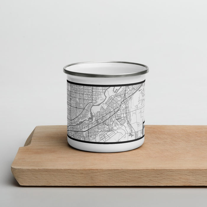 Front View Custom Rancho Cordova California Map Enamel Mug in Classic on Cutting Board