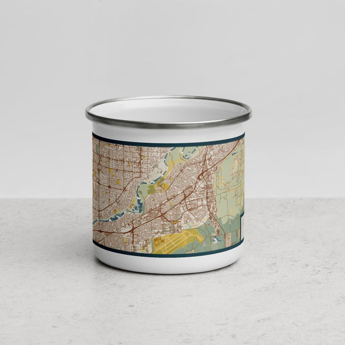 Front View Custom Rancho Cordova California Map Enamel Mug in Woodblock