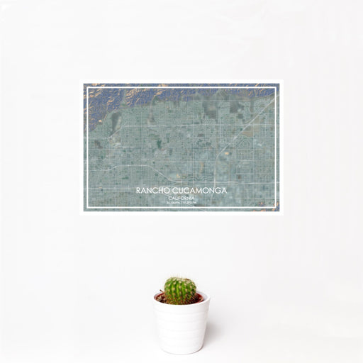 12x18 Rancho Cucamonga California Map Print Landscape Orientation in Afternoon Style With Small Cactus Plant in White Planter