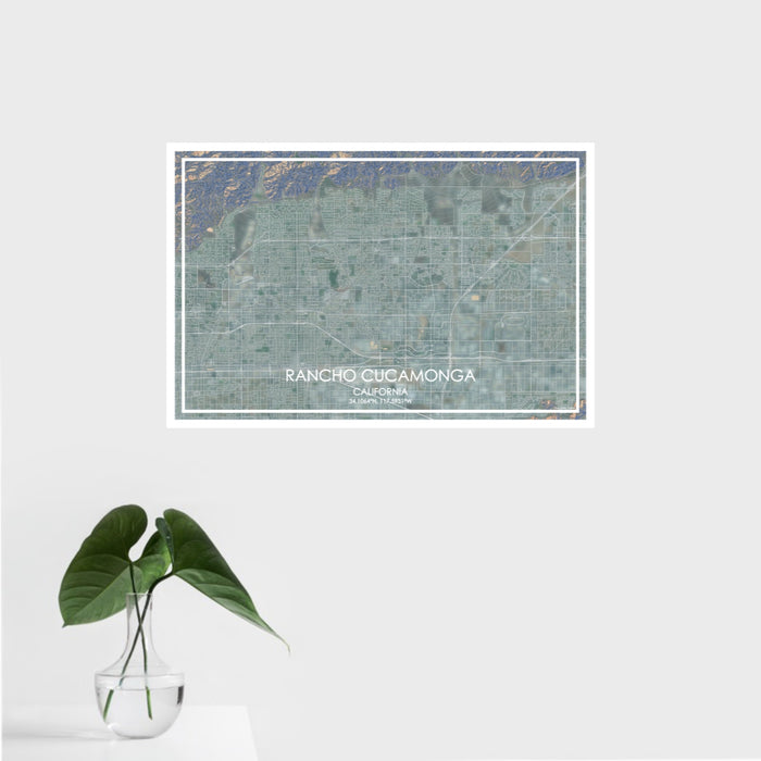 16x24 Rancho Cucamonga California Map Print Landscape Orientation in Afternoon Style With Tropical Plant Leaves in Water