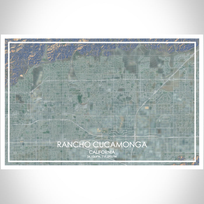 Rancho Cucamonga California Map Print Landscape Orientation in Afternoon Style With Shaded Background