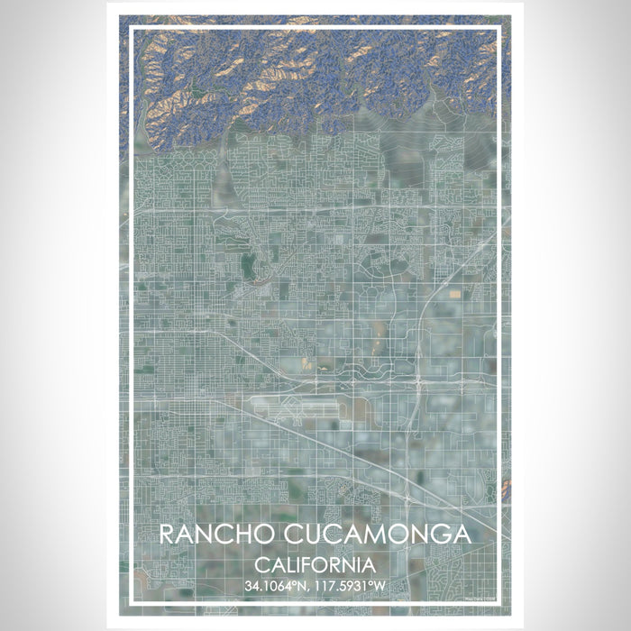 Rancho Cucamonga California Map Print Portrait Orientation in Afternoon Style With Shaded Background