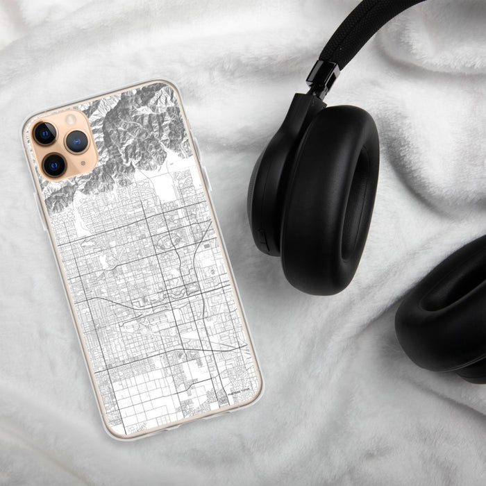 Custom Rancho Cucamonga California Map Phone Case in Classic on Table with Black Headphones