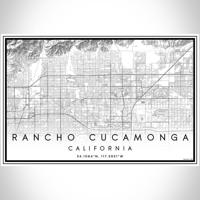 Rancho Cucamonga California Map Print Landscape Orientation in Classic Style With Shaded Background