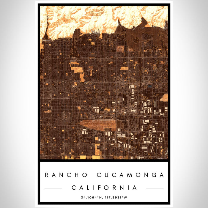 Rancho Cucamonga California Map Print Portrait Orientation in Ember Style With Shaded Background