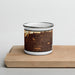 Front View Custom Rancho Cucamonga California Map Enamel Mug in Ember on Cutting Board