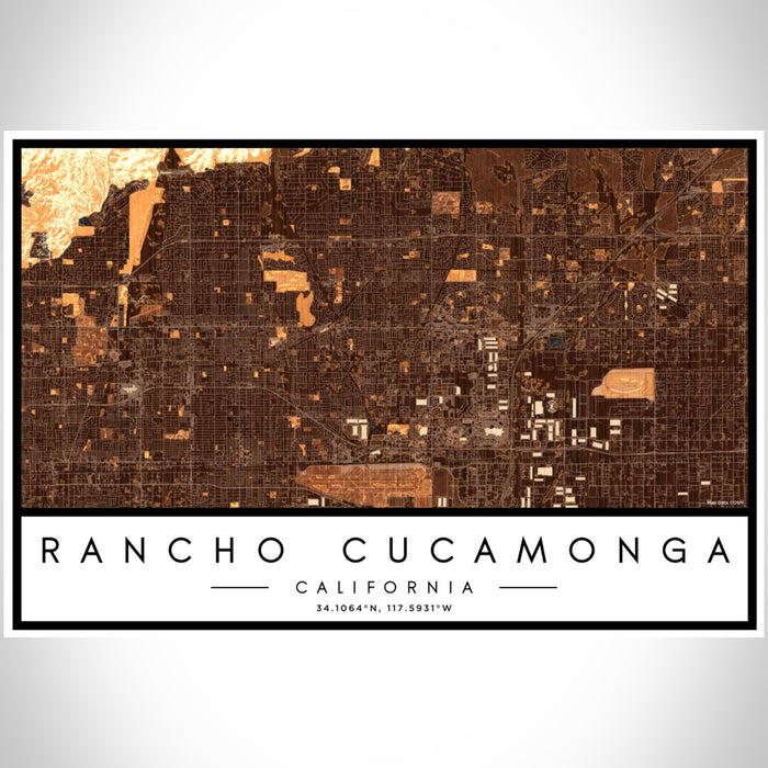 Rancho Cucamonga California Map Print Landscape Orientation in Ember Style With Shaded Background