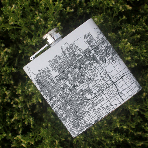 Rancho Cucamonga California Custom Engraved City Map Inscription Coordinates on 6oz Stainless Steel Flask in White