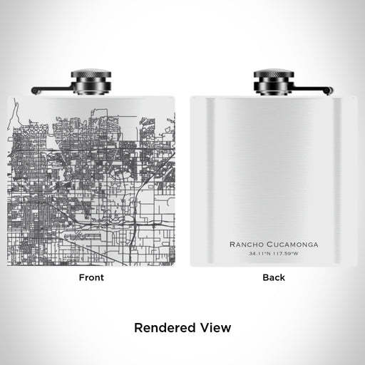 Rendered View of Rancho Cucamonga California Map Engraving on 6oz Stainless Steel Flask in White