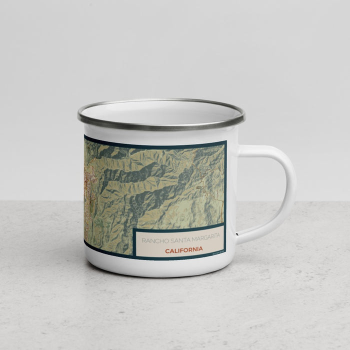 Right View Custom Rancho Santa Margarita California Map Enamel Mug in Woodblock