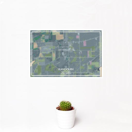 12x18 Randolph Wisconsin Map Print Landscape Orientation in Afternoon Style With Small Cactus Plant in White Planter