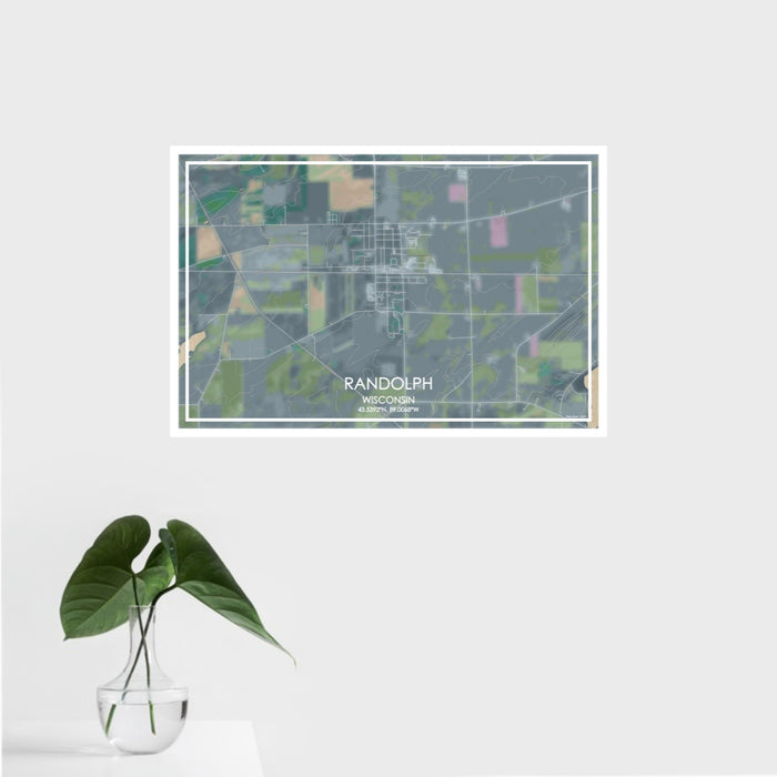 16x24 Randolph Wisconsin Map Print Landscape Orientation in Afternoon Style With Tropical Plant Leaves in Water