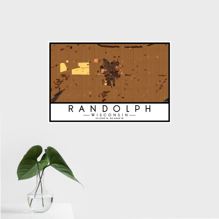 16x24 Randolph Wisconsin Map Print Landscape Orientation in Ember Style With Tropical Plant Leaves in Water