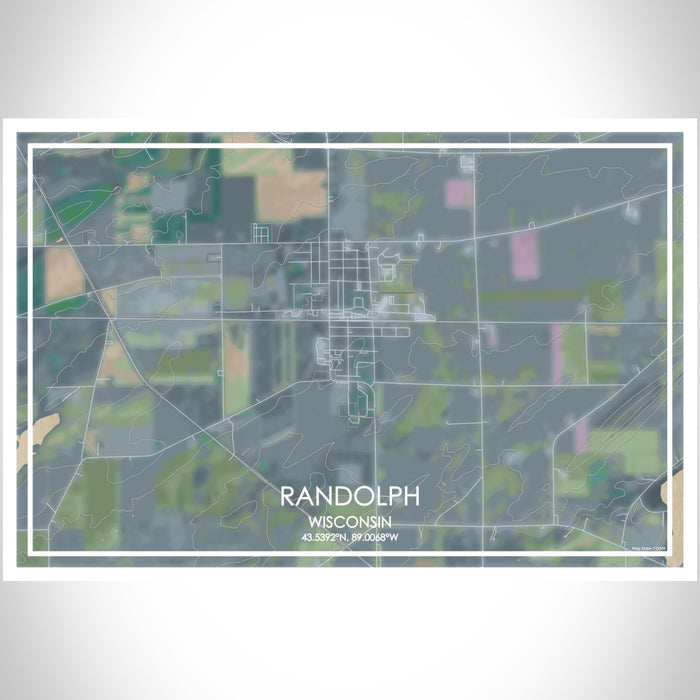 Randolph Wisconsin Map Print Landscape Orientation in Afternoon Style With Shaded Background