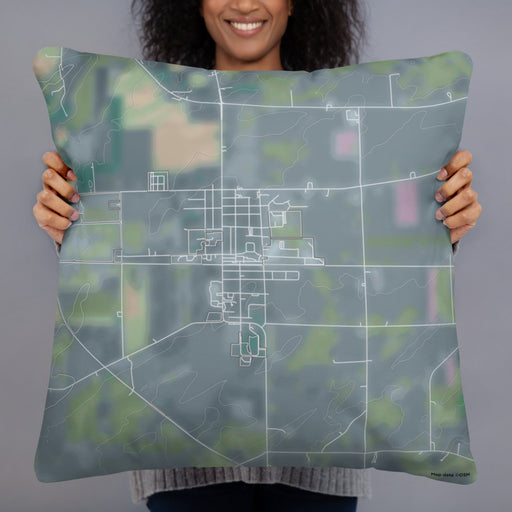 Person holding 22x22 Custom Randolph Wisconsin Map Throw Pillow in Afternoon