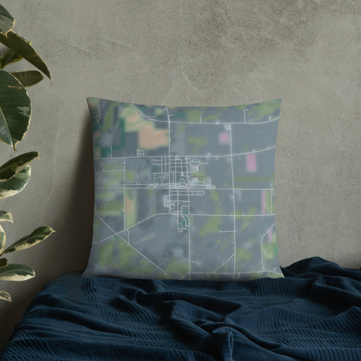 Custom Randolph Wisconsin Map Throw Pillow in Afternoon on Bedding Against Wall