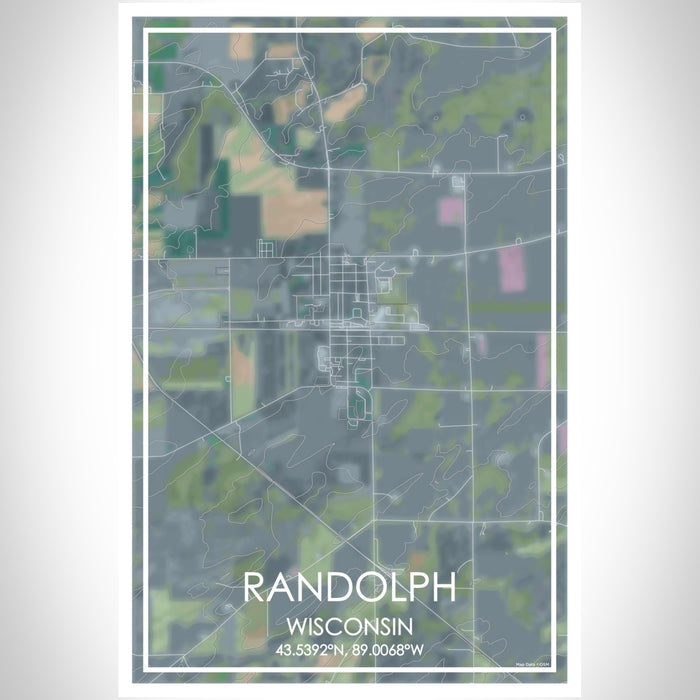 Randolph Wisconsin Map Print Portrait Orientation in Afternoon Style With Shaded Background