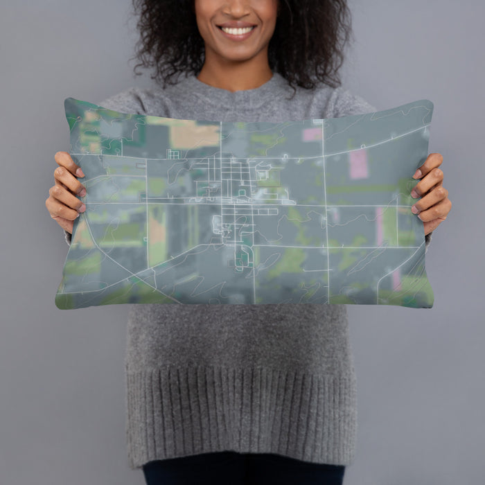Person holding 20x12 Custom Randolph Wisconsin Map Throw Pillow in Afternoon