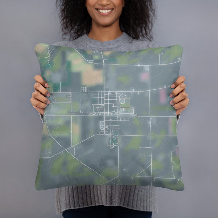 Person holding 18x18 Custom Randolph Wisconsin Map Throw Pillow in Afternoon