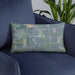 Custom Randolph Wisconsin Map Throw Pillow in Afternoon on Blue Colored Chair