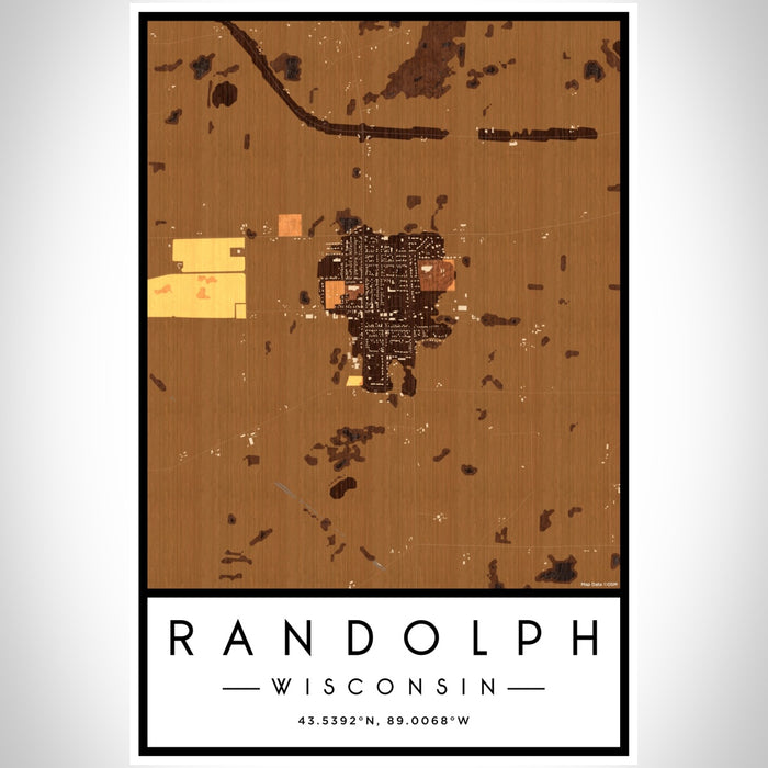 Randolph Wisconsin Map Print Portrait Orientation in Ember Style With Shaded Background