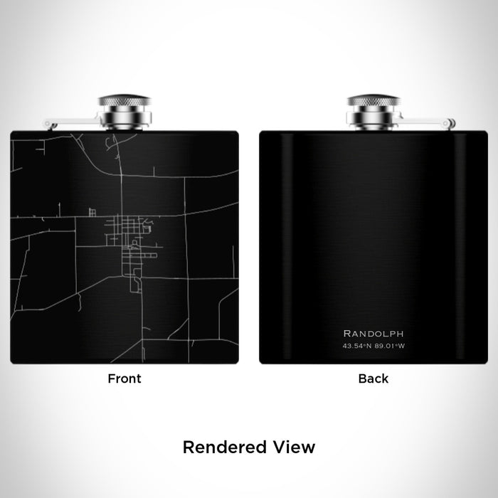 Rendered View of Randolph Wisconsin Map Engraving on 6oz Stainless Steel Flask in Black