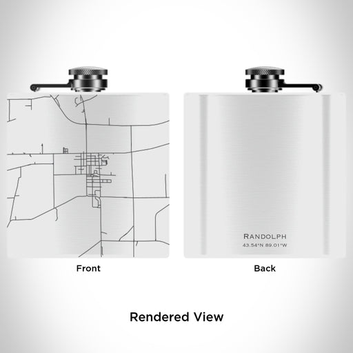 Rendered View of Randolph Wisconsin Map Engraving on 6oz Stainless Steel Flask in White