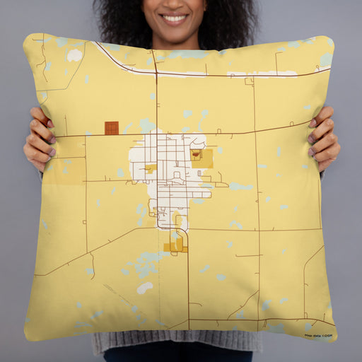Person holding 22x22 Custom Randolph Wisconsin Map Throw Pillow in Woodblock