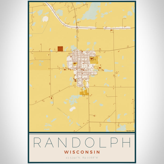 Randolph Wisconsin Map Print Portrait Orientation in Woodblock Style With Shaded Background
