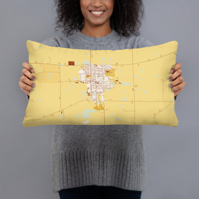Person holding 20x12 Custom Randolph Wisconsin Map Throw Pillow in Woodblock