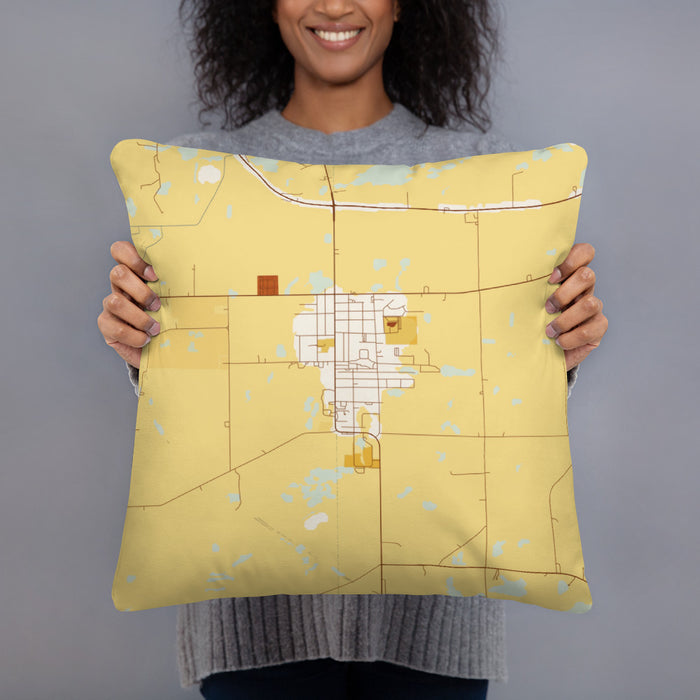 Person holding 18x18 Custom Randolph Wisconsin Map Throw Pillow in Woodblock