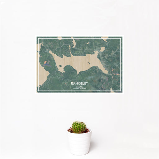 12x18 Rangeley Maine Map Print Landscape Orientation in Afternoon Style With Small Cactus Plant in White Planter