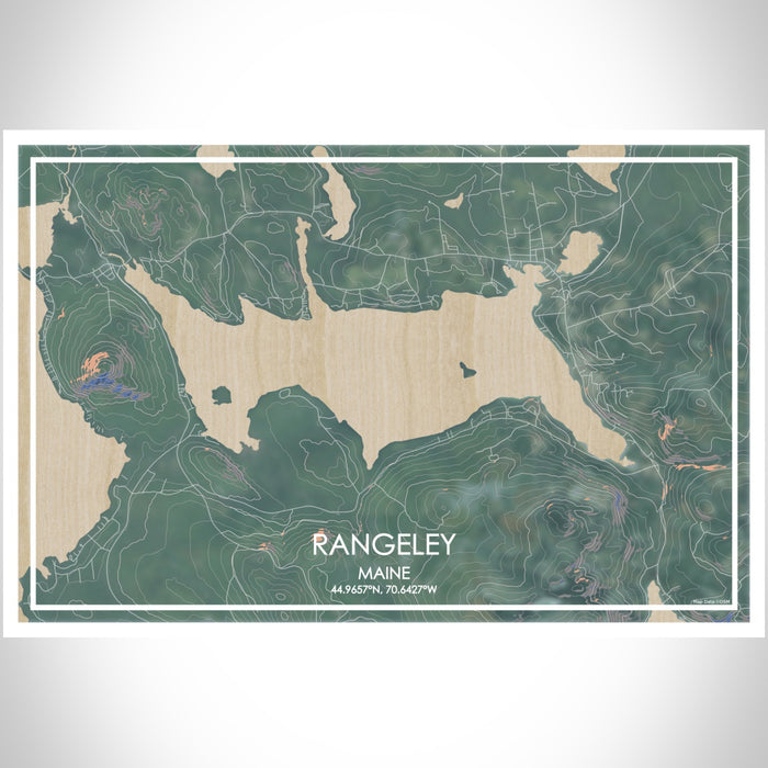 Rangeley Maine Map Print Landscape Orientation in Afternoon Style With Shaded Background