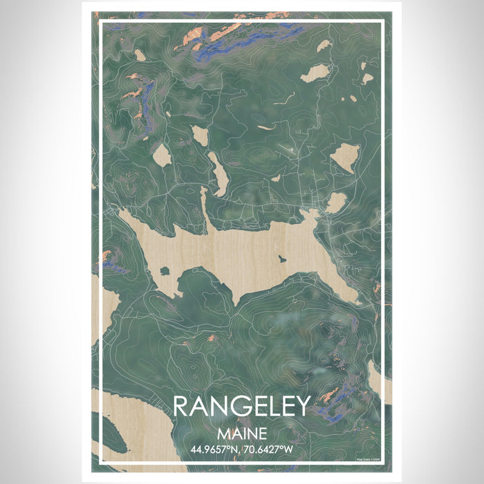 Rangeley Maine Map Print Portrait Orientation in Afternoon Style With Shaded Background