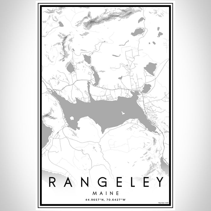 Rangeley Maine Map Print Portrait Orientation in Classic Style With Shaded Background