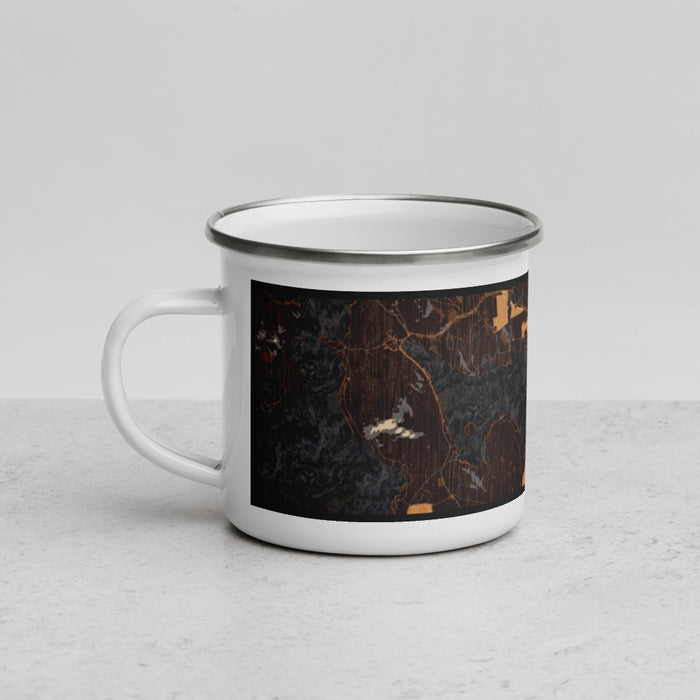 Left View Custom Rangeley Maine Map Enamel Mug in Ember