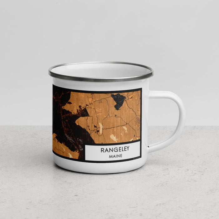 Right View Custom Rangeley Maine Map Enamel Mug in Ember