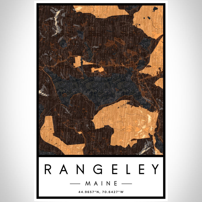 Rangeley Maine Map Print Portrait Orientation in Ember Style With Shaded Background