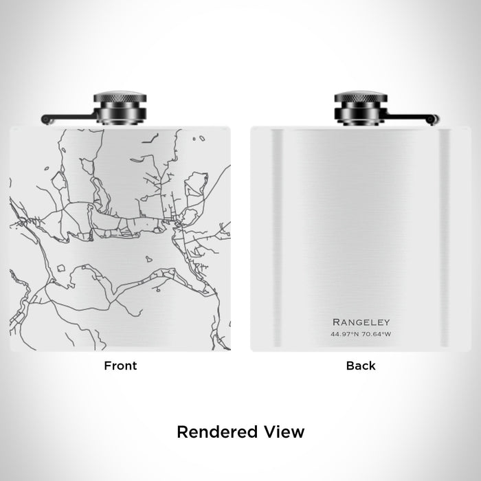 Rendered View of Rangeley Maine Map Engraving on 6oz Stainless Steel Flask in White