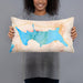 Person holding 20x12 Custom Rangeley Maine Map Throw Pillow in Watercolor