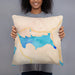 Person holding 18x18 Custom Rangeley Maine Map Throw Pillow in Watercolor