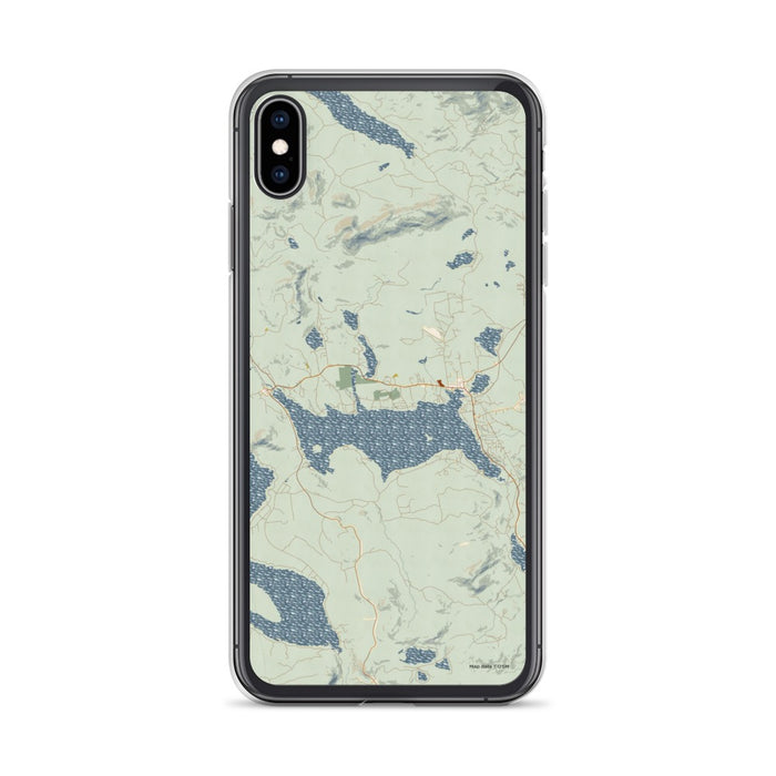 Custom iPhone XS Max Rangeley Maine Map Phone Case in Woodblock