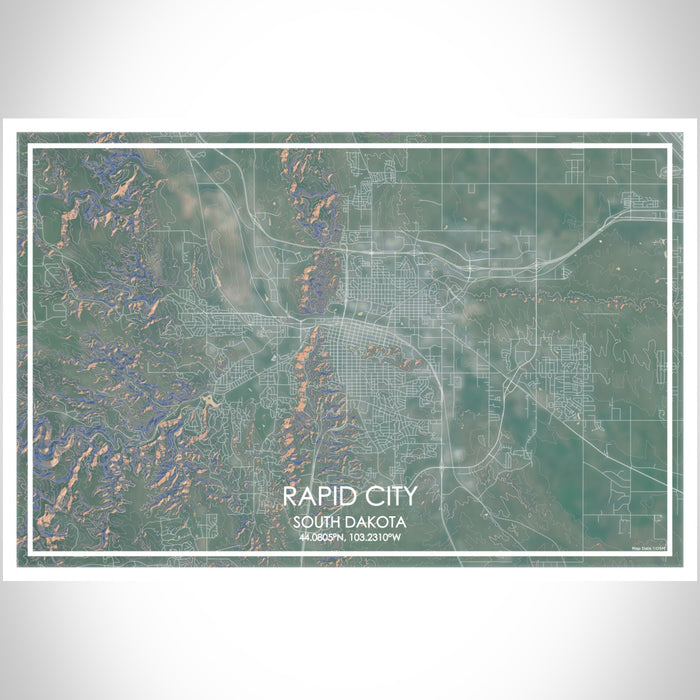 Rapid City South Dakota Map Print Landscape Orientation in Afternoon Style With Shaded Background