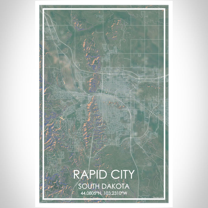 Rapid City South Dakota Map Print Portrait Orientation in Afternoon Style With Shaded Background