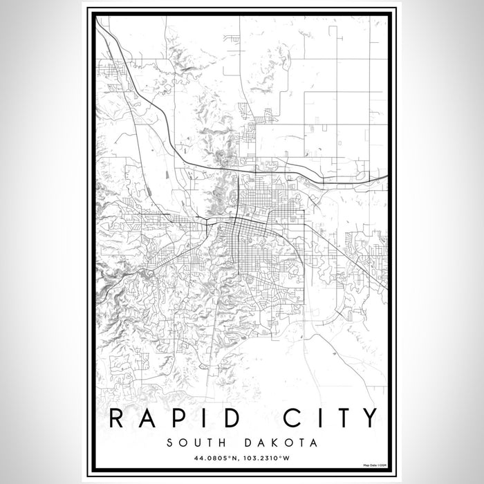 Rapid City South Dakota Map Print Portrait Orientation in Classic Style With Shaded Background