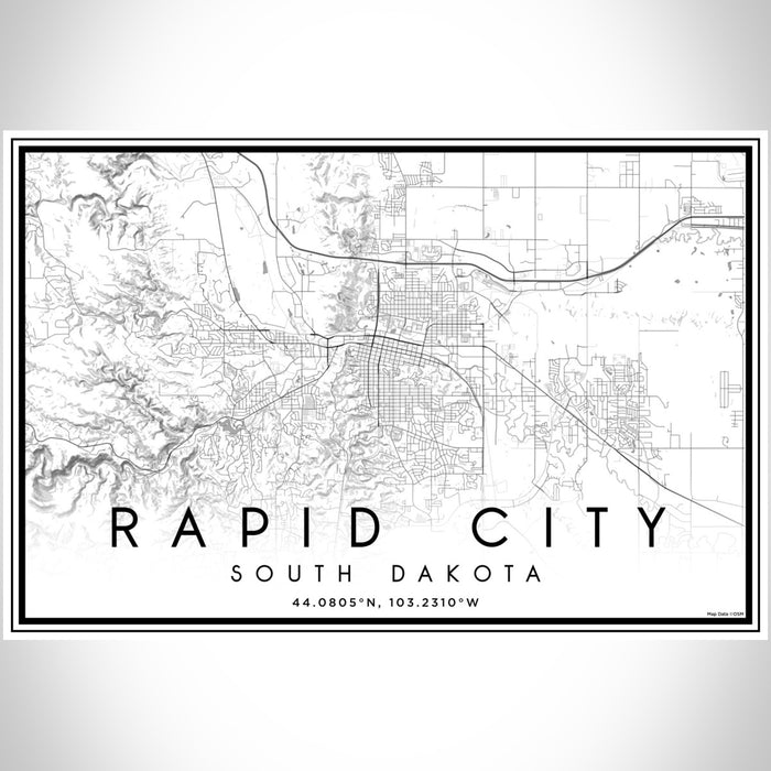 Rapid City South Dakota Map Print Landscape Orientation in Classic Style With Shaded Background